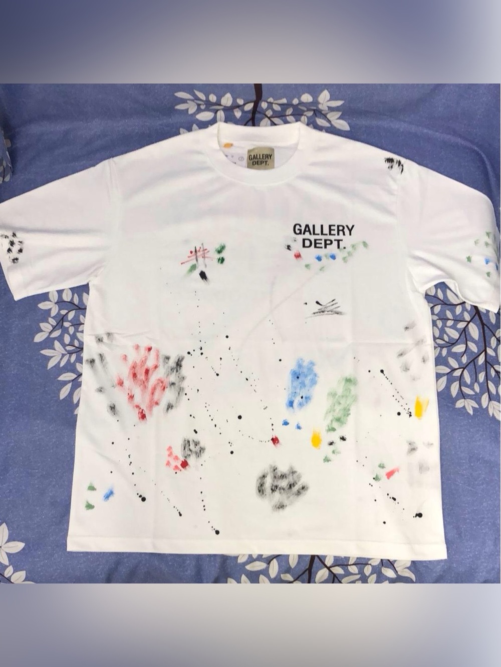 💝Gallery Dept White Short Sleeve Tee with Multicolor Paint Marks